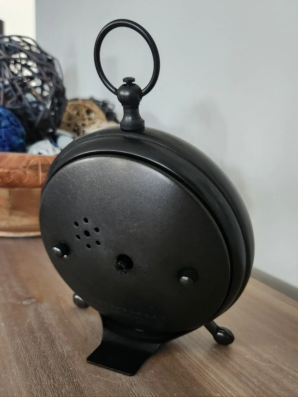 Pottery Barn Black Metal Tabletop Clock Roman Numerals Vintage Style Decor